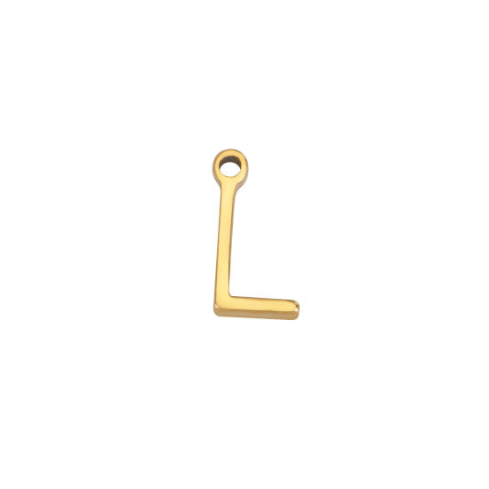 Picture of 1 Piece 304 Stainless Steel Mini Charms Gold Plated Initial Alphabet/ Capital Letter Message " L " 8mm x 4mm