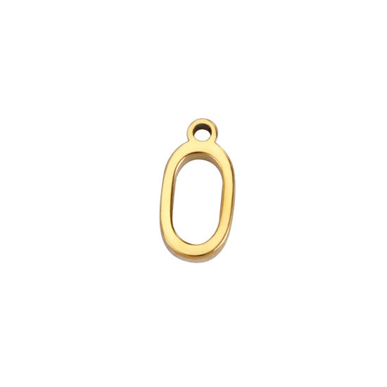 Picture of 1 Piece 304 Stainless Steel Mini Charms Gold Plated Initial Alphabet/ Capital Letter Message " O " 8mm x 4mm