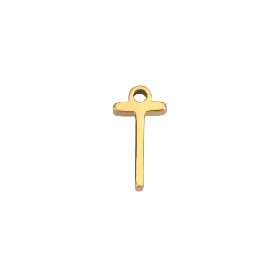 Picture of 1 Piece 304 Stainless Steel Mini Charms Gold Plated Initial Alphabet/ Capital Letter Message " Y " 8mm x 4mm