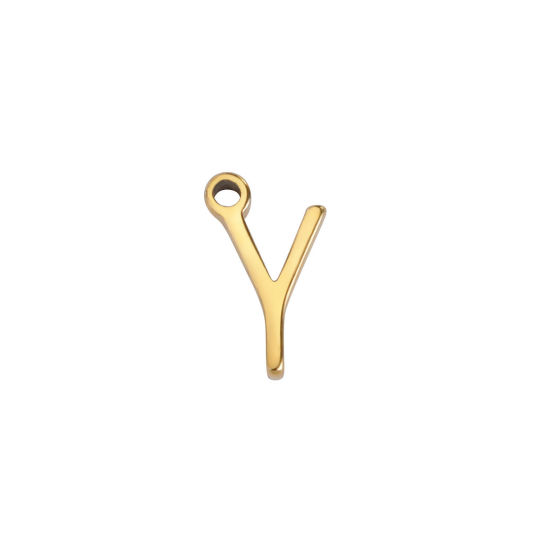 Picture of 1 Piece 304 Stainless Steel Mini Charms Gold Plated Initial Alphabet/ Capital Letter Message " Y " 8mm x 5mm