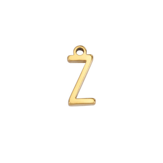 Picture of 1 Piece 304 Stainless Steel Mini Charms Gold Plated Initial Alphabet/ Capital Letter Message " Z " 8mm x 4mm