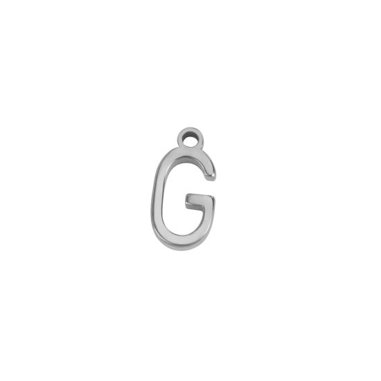 Picture of 1 Piece 304 Stainless Steel Mini Charms Silver Tone Initial Alphabet/ Capital Letter Message " G " 8mm x 4mm