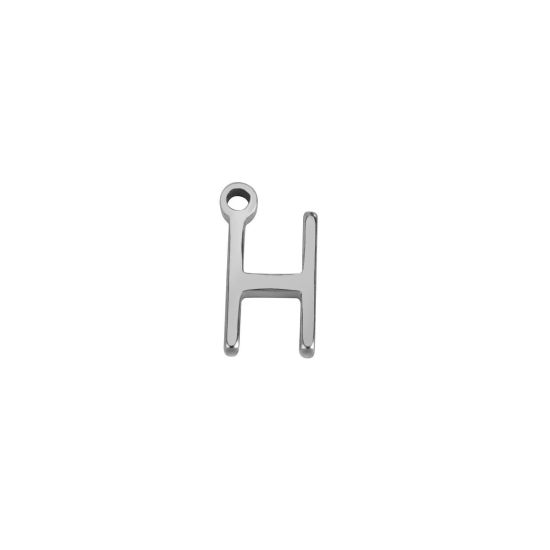 Picture of 1 Piece 304 Stainless Steel Mini Charms Silver Tone Initial Alphabet/ Capital Letter Message " H " 8mm x 5mm