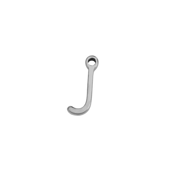 Picture of 1 Piece 304 Stainless Steel Mini Charms Silver Tone Initial Alphabet/ Capital Letter Message " J " 8mm x 3mm