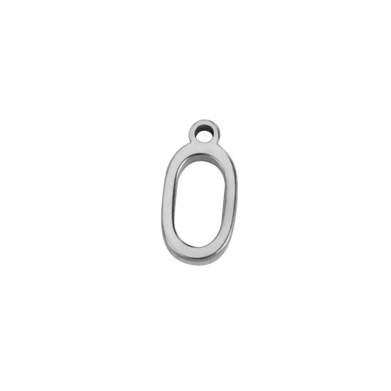 Picture of 1 Piece 304 Stainless Steel Mini Charms Silver Tone Initial Alphabet/ Capital Letter Message " O " 8mm x 4mm