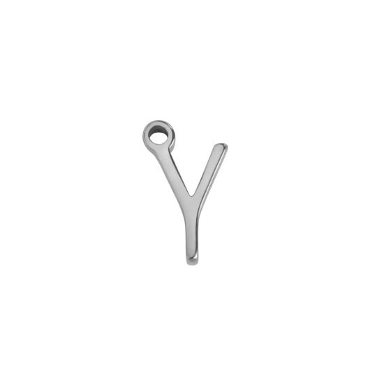 Picture of 1 Piece 304 Stainless Steel Mini Charms Silver Tone Initial Alphabet/ Capital Letter Message " Y " 8mm x 5mm