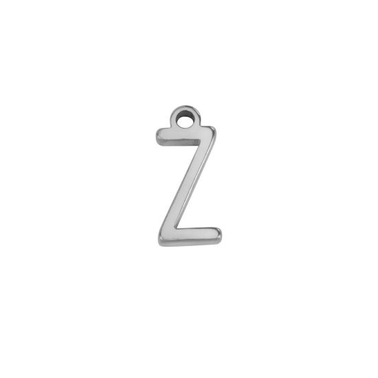 Picture of 1 Piece 304 Stainless Steel Mini Charms Silver Tone Initial Alphabet/ Capital Letter Message " Z " 8mm x 4mm