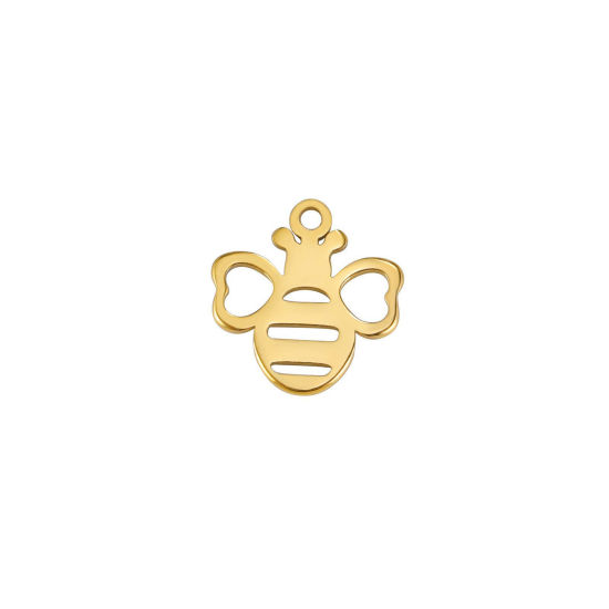 Immagine di 5 Pz 304 Acciaio Inossidabile Charms Ape Oro Placcato Filigrana 13mm x 12.5mm