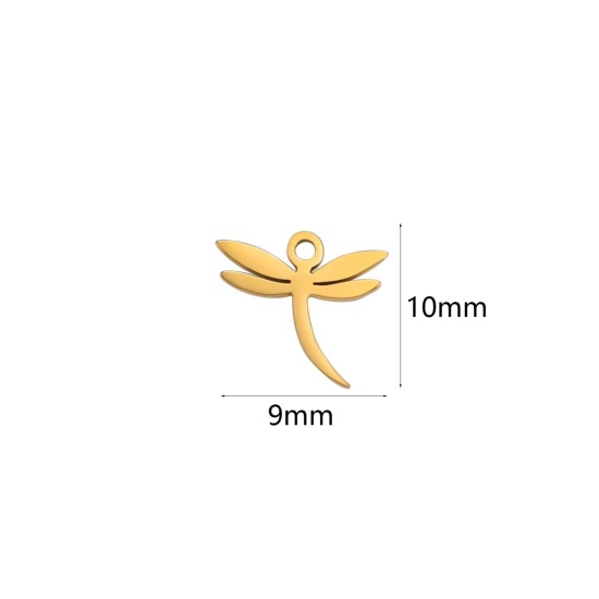 Immagine di 5 Pz 304 Acciaio Inossidabile Charms Libellula Oro Placcato Filigrana 10mm x 9mm