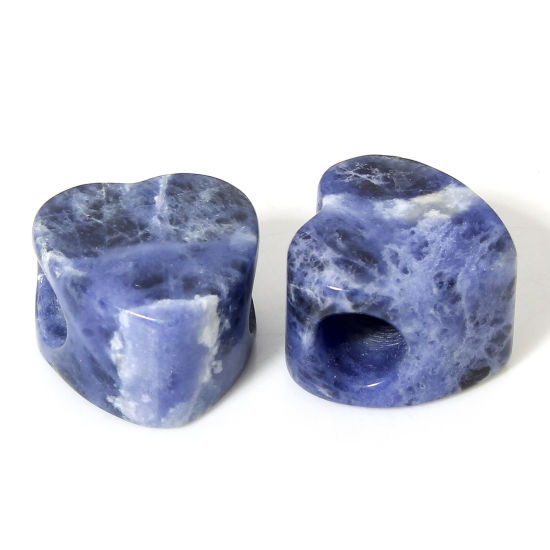 Picture of 1 Piece (Grade A) Blue-vein Stone ( Natural ) Loose Beads For DIY Charm Jewelry Making Heart Blue About 14mm x 14mm, Hole: Approx 5.5mm-6.5mm
