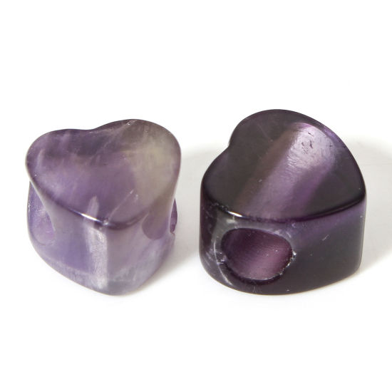Picture of 1 Piece (Grade A) Amethyst ( Natural ) Loose Beads For DIY Charm Jewelry Making Heart Purple About 14mm x 14mm, Hole: Approx 5.5mm-6.5mm