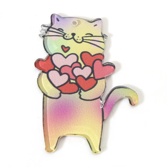 Изображение 10 ШТ Акриловые День святого Валентина Подвески Кошка Сердце Разноцветный 4.7см x 3.5см