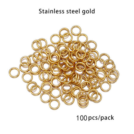 Picture of 1 Packet (Approx 100 PCs/Packet) 4mm Dia., 0.8mm(20 gauge) 304 Stainless Steel Open Jump Rings Findings For Jewelry Making Gold Plated Round