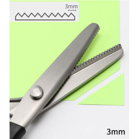 Picture of Stainless Steel & Plastic Triangle Teeth Lace Cloth Crafts Dressmaking Zig Zag Cut Tailor's Scissors Sewing Shears Silver Tone Black 23.5cm x 8.8cm