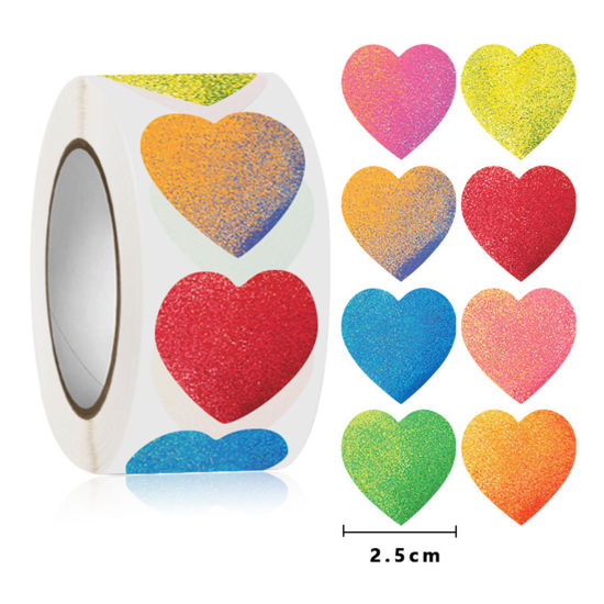 Picture of 1 Roll ( 500 PCs/Packet) Art Paper Valentine's Day DIY Scrapbook Deco Stickers Multicolor Heart 25mm Dia.