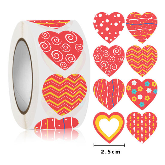 Picture of 1 Roll ( 500 PCs/Packet) Art Paper Valentine's Day DIY Scrapbook Deco Stickers Multicolor Heart 25mm Dia.