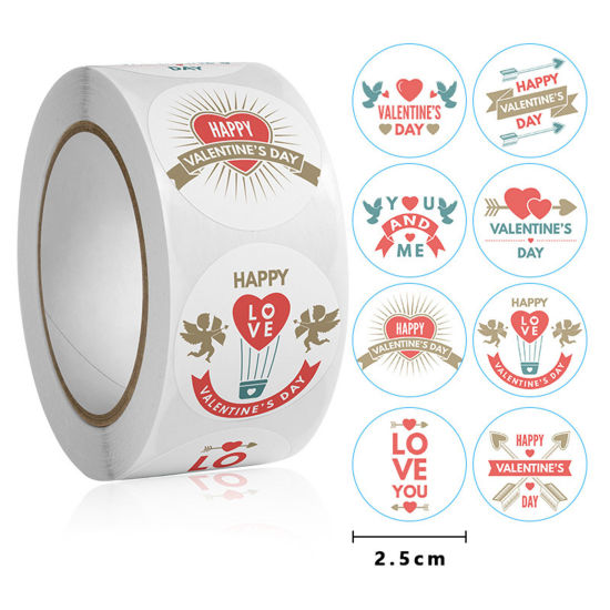 Picture of 1 Roll ( 500 PCs/Packet) Art Paper Valentine's Day DIY Scrapbook Deco Stickers Multicolor Round 25mm Dia.