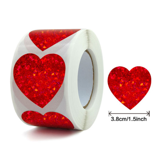 Picture of 1 Roll ( 500 PCs/Packet) Art Paper Valentine's Day DIY Scrapbook Deco Stickers Red Heart 3.8cm Dia.