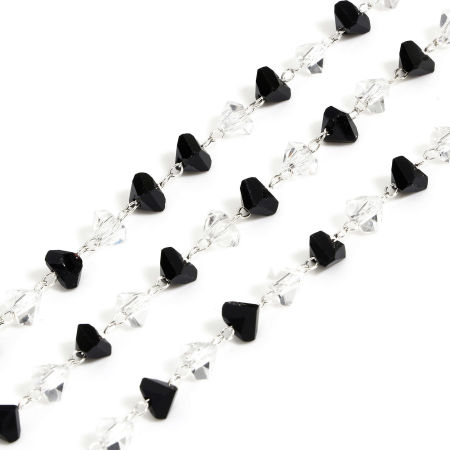 Picture of 1 M (Approx 3.28 Foot) Brass & Glass Link Cable Chain Findings Silver Tone Black Irregular 6mm