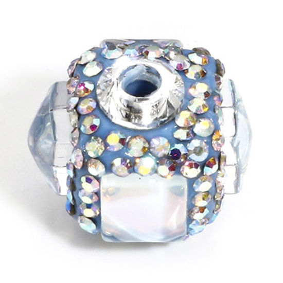 Bild von 1 Stück Polymer Ton Perlen für die Herstellung von DIY-Charme-Schmuck Würfel Hellblau, mit Strass 22mm x 18mm, Loch: 3.4mm