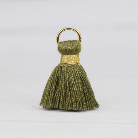 Image de 20 Pcs Breloques Franges en Polyester Vert Armée avec Boucle 24mm