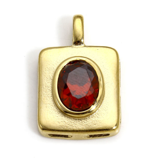 Immagine di 1 Pz Placcatura Sottovuoto 304 Acciaio Inossidabile Squisito Ciondoli Rettangolo Oro Placcato Ovale Rosso Strass 20mm x 12.5mm