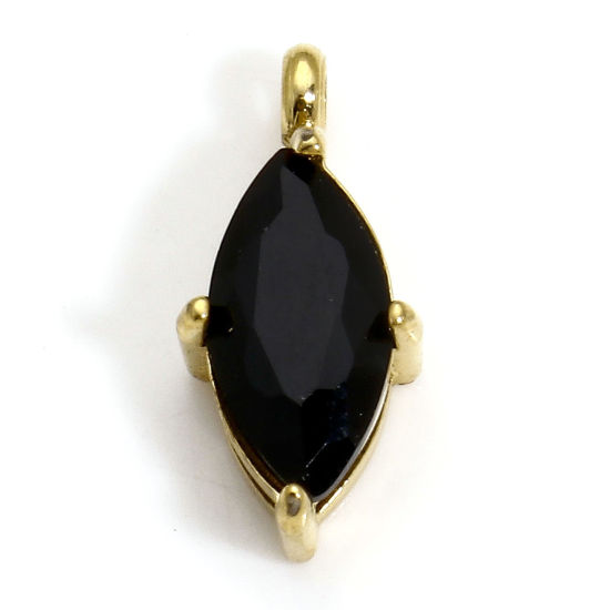 Immagine di 1 Pz Placcatura Sottovuoto 304 Acciaio Inossidabile Squisito Ciondoli Olive Oro Placcato Nero Strass 14.5mm x 6.5mm