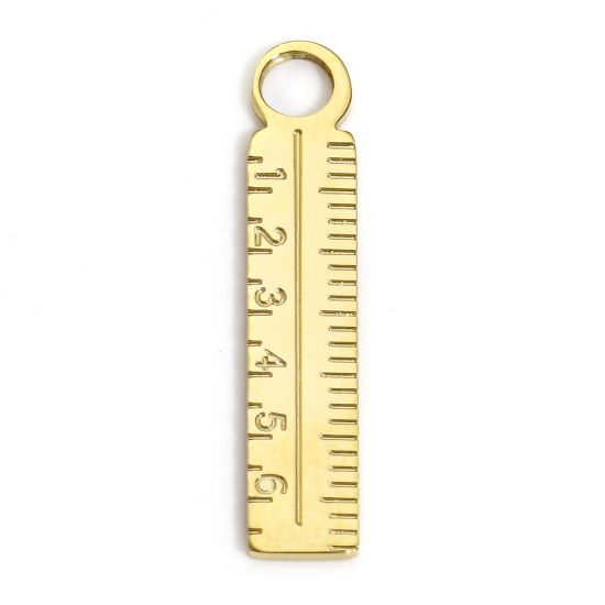 Bild von 1 Stück Vakuumbeschichtung 304 Edelstahl Leere Stempeletiketten Charms Lineal Zahl Vergoldet 23.5mm x 4.5mm