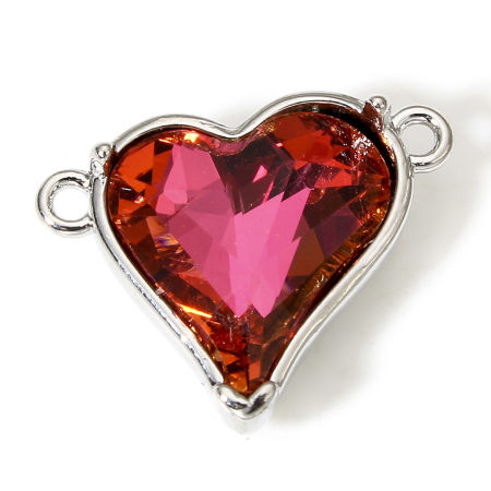 Bild von 1 Stück Messing & Kubisch Zirkonia Valentinstag Steckverbinder Charms Anhänger Herz Echt Platin plattiert Rot 18mm x 14mm