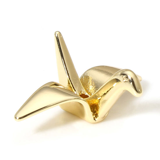 Immagine di 2 Pz Ottone Origami Charms Origami Della Gru 18K Vero Oro Placcato 3D 23mm x 15mm