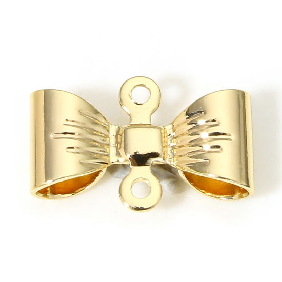 Picture of 10 PCs Brass Connectors Charms Pendants 18K Real Gold Plated Bowknot 3D 11.5mm x 7.5mm