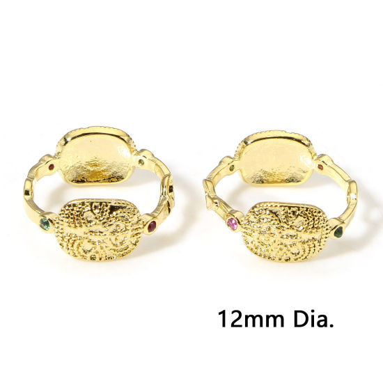 Image de 2 Pcs Cadres de Perles en Laiton Motif Sculpté Plaqué Or Véritable 18K (Apparié à Perle 8mm ) 12mm Dia.