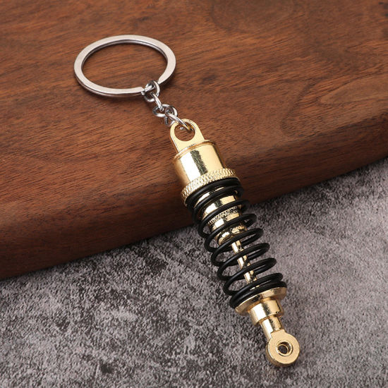 Picture of 1 Piece Punk Keychain & Keyring Gold Plated Car Tuning Part Spring Shock Absorber 12cm