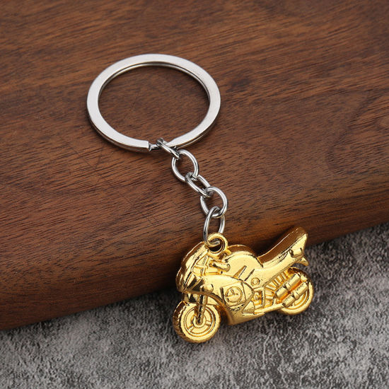 Picture of 1 Piece Punk Keychain & Keyring Gold Plated Motorcycle 8cm