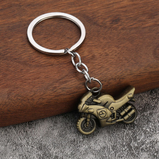 Bild von 1 Stück Punk Schlüsselkette & Schlüsselring Bronzefarbe Motorrad 8cm