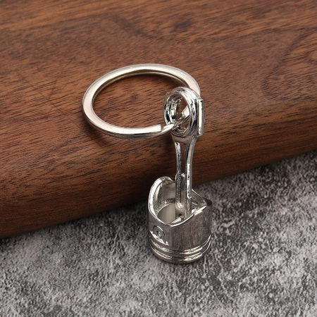 Image de 1 Pièce Porte-Clés Punk Argent Mat Piston Modifié par Moteur de Voiture 7cm
