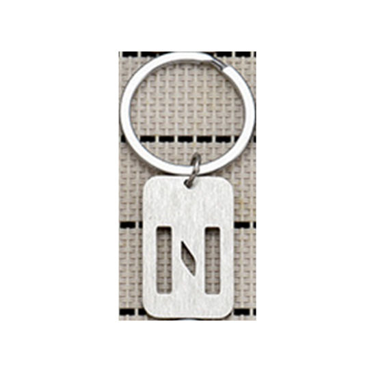 Picture of 1 Piece 201 Stainless Steel Graduation Keychain & Keyring Silver Tone Rectangle Initial Alphabet/ Capital Letter Message " N " Hollow Drawbench 6cm