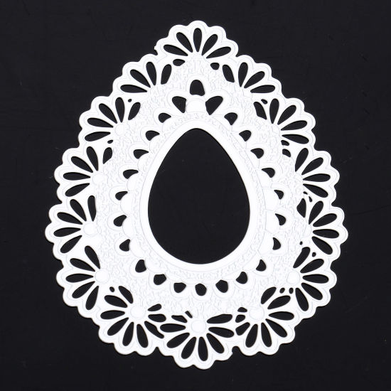 Image de 10 Pcs Pendentifs Estampe en Filigrane en Alliage de Fer Blanc Goutte d'Eau Fleurs Creux 4.3cm x 3.6cm
