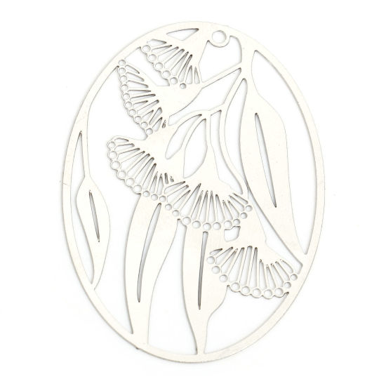 Immagine di 10 Pz Lega di Ferro Filigree Stamping Ciondoli Tono Argento Ovale Foglia Filigrana 4.1cm x 2.9cm