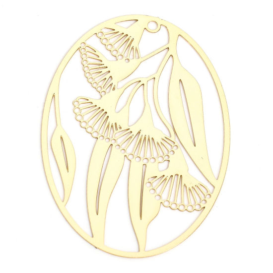 Immagine di 10 Pz Lega di Ferro Filigree Stamping Ciondoli KC Placcato Oro Ovale Foglia Filigrana 4.1cm x 2.9cm
