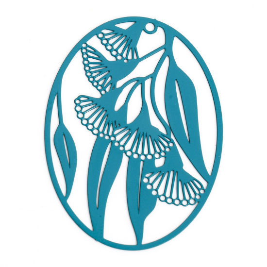 Immagine di 10 Pz Lega di Ferro Filigree Stamping Ciondoli Verde Pavone Ovale Foglia Filigrana 4.1cm x 2.9cm