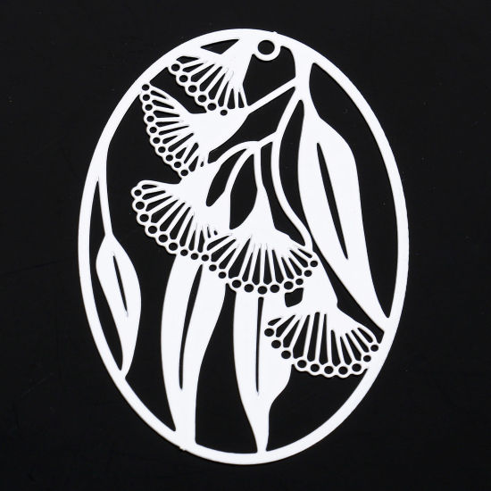 Immagine di 10 Pz Lega di Ferro Filigree Stamping Ciondoli Bianco Ovale Foglia Filigrana 4.1cm x 2.9cm
