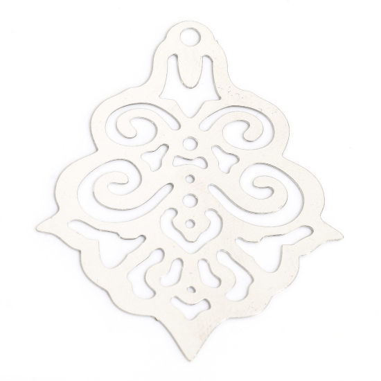 Immagine di 10 Pz Lega di Ferro Filigree Stamping Ciondoli Tono Argento Petalo Filigrana 4cm x 3.3cm