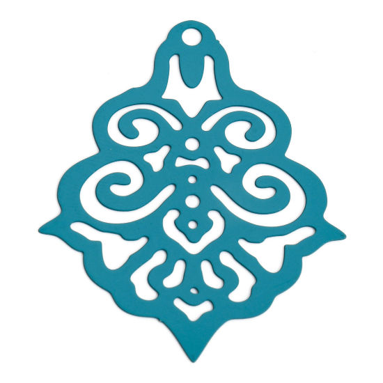 Immagine di 10 Pz Lega di Ferro Filigree Stamping Ciondoli Verde Pavone Petalo Filigrana 4cm x 3.3cm