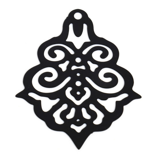 Immagine di 10 Pz Lega di Ferro Filigree Stamping Ciondoli Nero Petalo Filigrana 4cm x 3.3cm