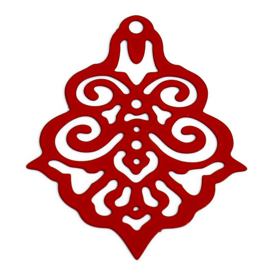Immagine di 10 Pz Lega di Ferro Filigree Stamping Ciondoli Rosso Petalo Filigrana 4cm x 3.3cm