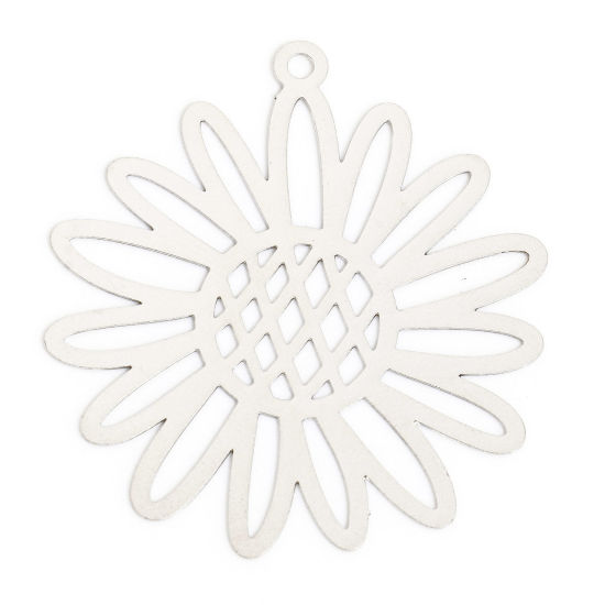 Image de 10 Pcs Pendentifs Estampe en Filigrane en Alliage de Fer Argent Mat Tournesol Creux 3.4cm x 3.1cm