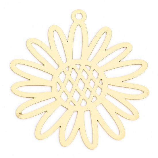 Image de 10 Pcs Pendentifs Estampe en Filigrane en Alliage de Fer Plaqué Or KC Tournesol Creux 3.4cm x 3.1cm