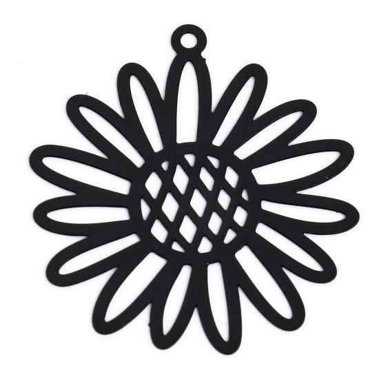 Image de 10 Pcs Pendentifs Estampe en Filigrane en Alliage de Fer Noir Tournesol Creux 3.4cm x 3.1cm