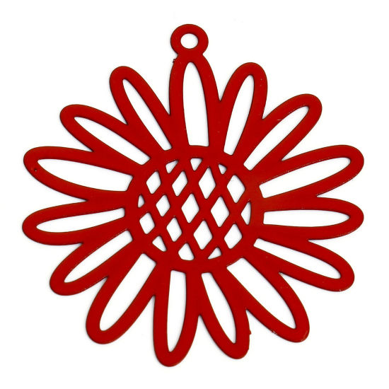 Image de 10 Pcs Pendentifs Estampe en Filigrane en Alliage de Fer Rouge Tournesol Creux 3.4cm x 3.1cm
